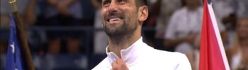 Novak Djokovic during the celebration of his 24th Grand Slam title at the 2023 US Open