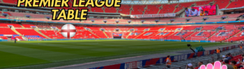 Illustration of English Premier league table with stadium at day in background